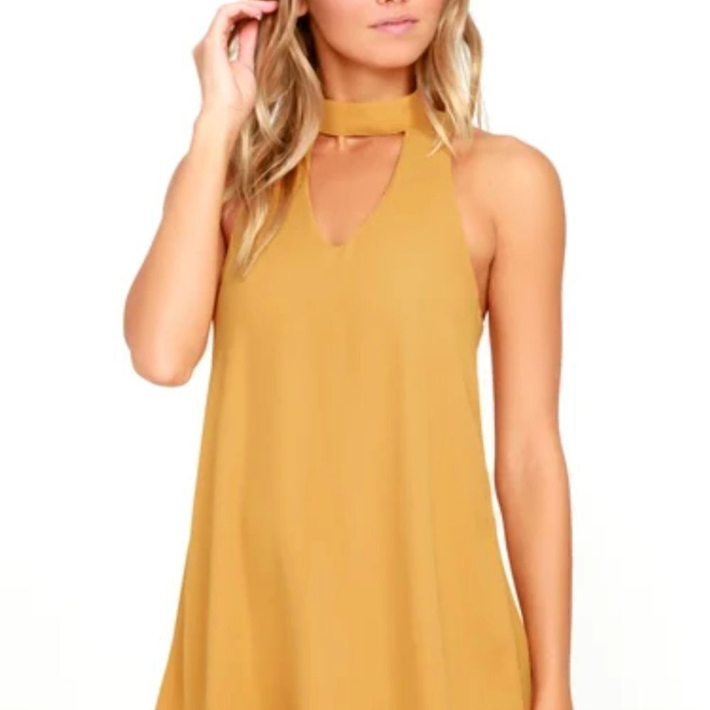 (Lulu's) Groove Thing Golden Yellow Choker Swing Dress Small